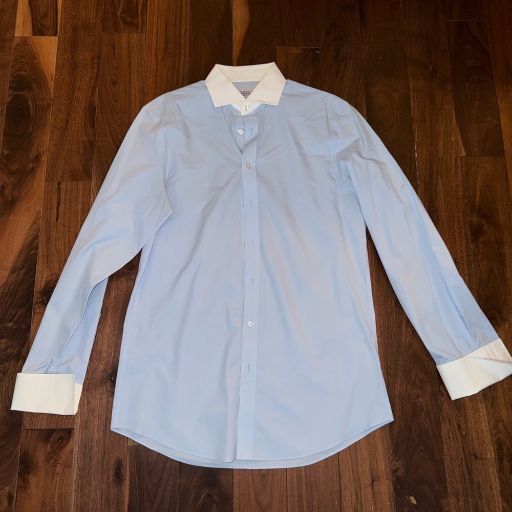 Charles Tyrwhitt Blue Shirt with White Collar and White French Cuffs